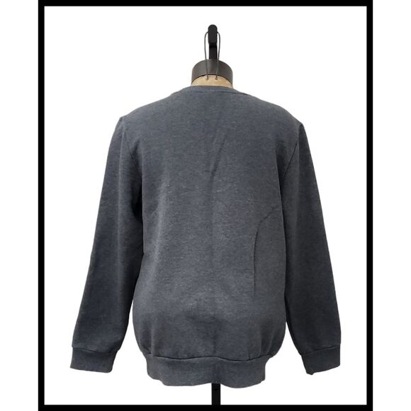 Adidas 3 Racing Stripes Crewneck Sweatshirt Shirt Top Gray Aqua Large - Picture 4 of 8